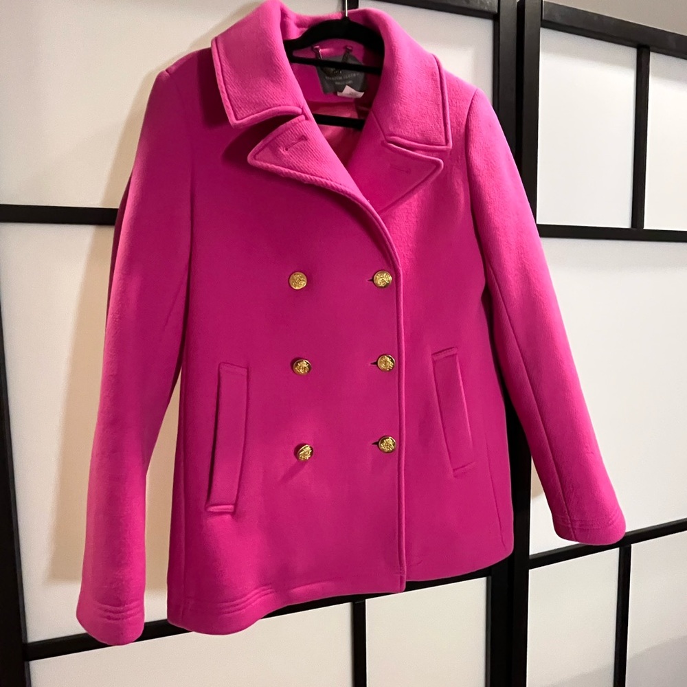 J. Crew Fuchsia Coat with Gold Accents - Picture 5 of 7
